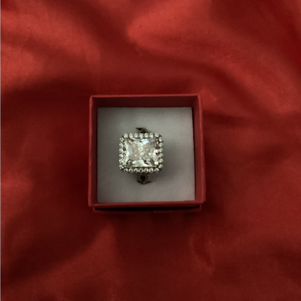 JTV Square Halo Silver-Tone Simulated Diamond Ring